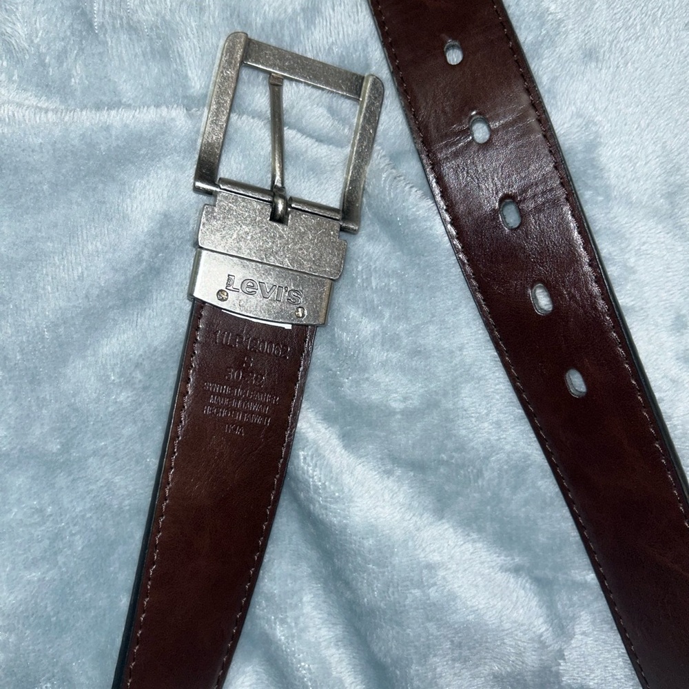 Levi's Black and Brown, Leather Belt with Silver Buckle